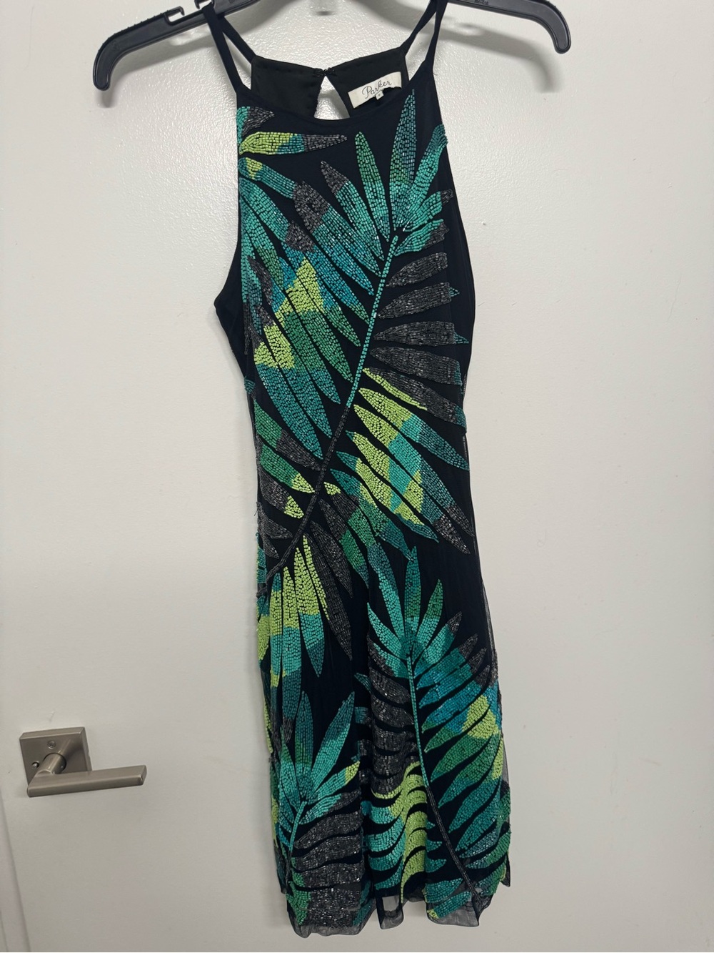 Parker Black Midi Dress with Teal and Lime Palm Print